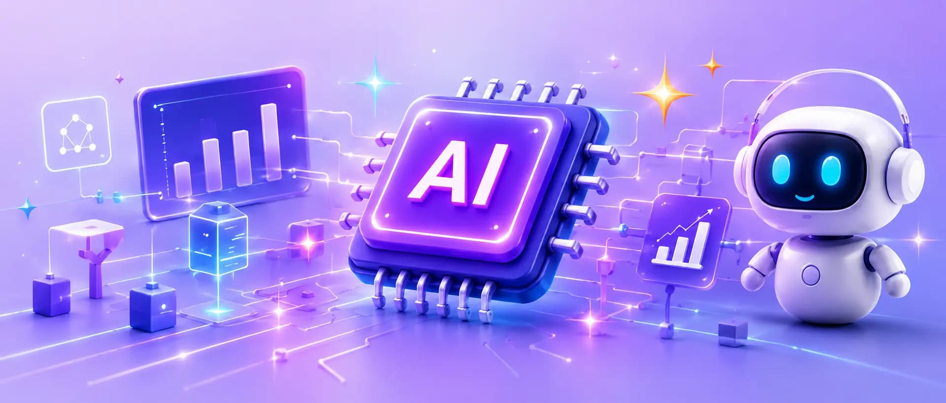 AI-powered business analytics with charts, processor and virtual assistant